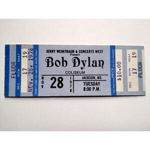 Bob Dylan Concert Ticket Coliseum Jackson MS Stadium Original Nov 1978 UNUSED